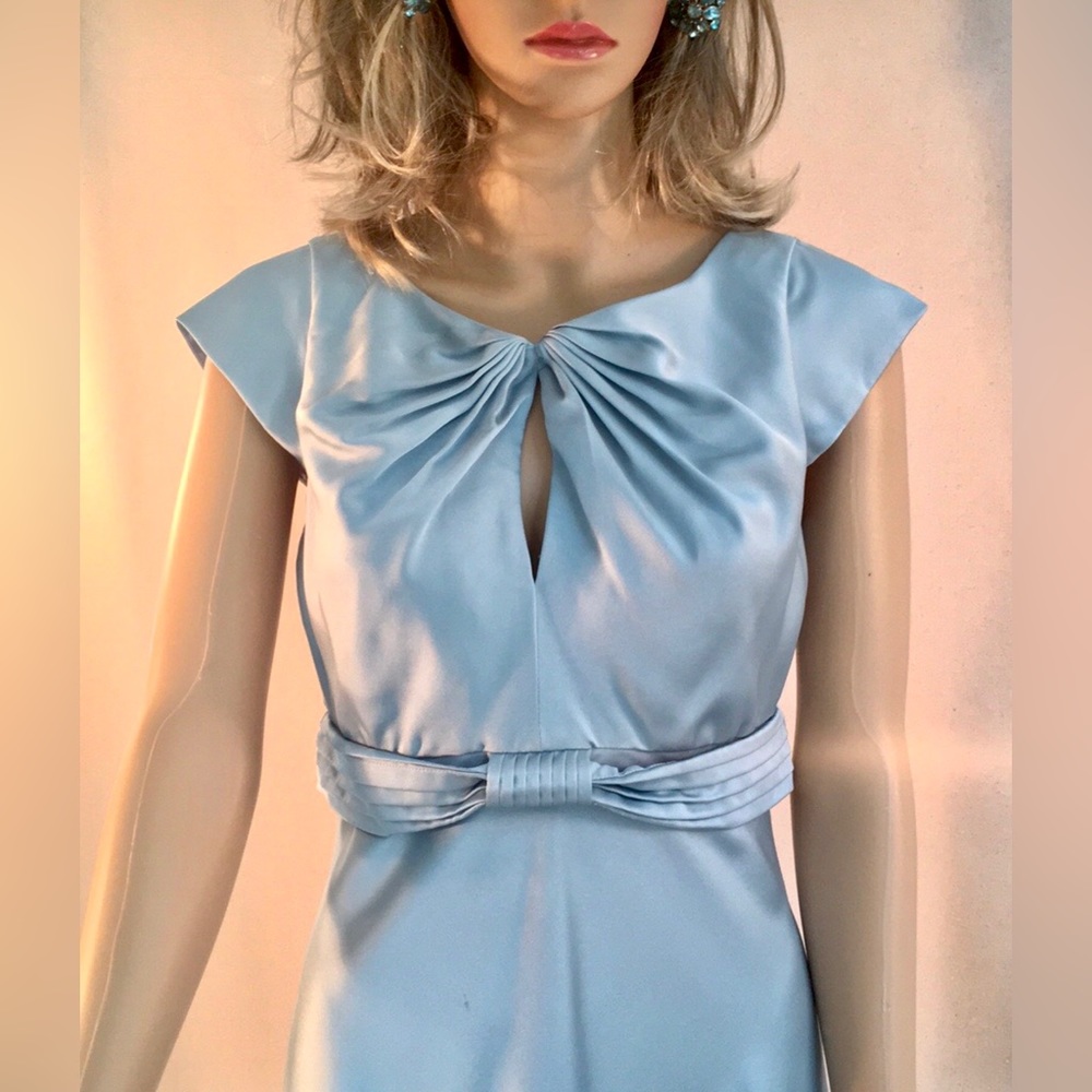 CALVIN KLEIN blue satin short sleeve Scoop neck Vintage slip maxi dress - Picture 15 of 15